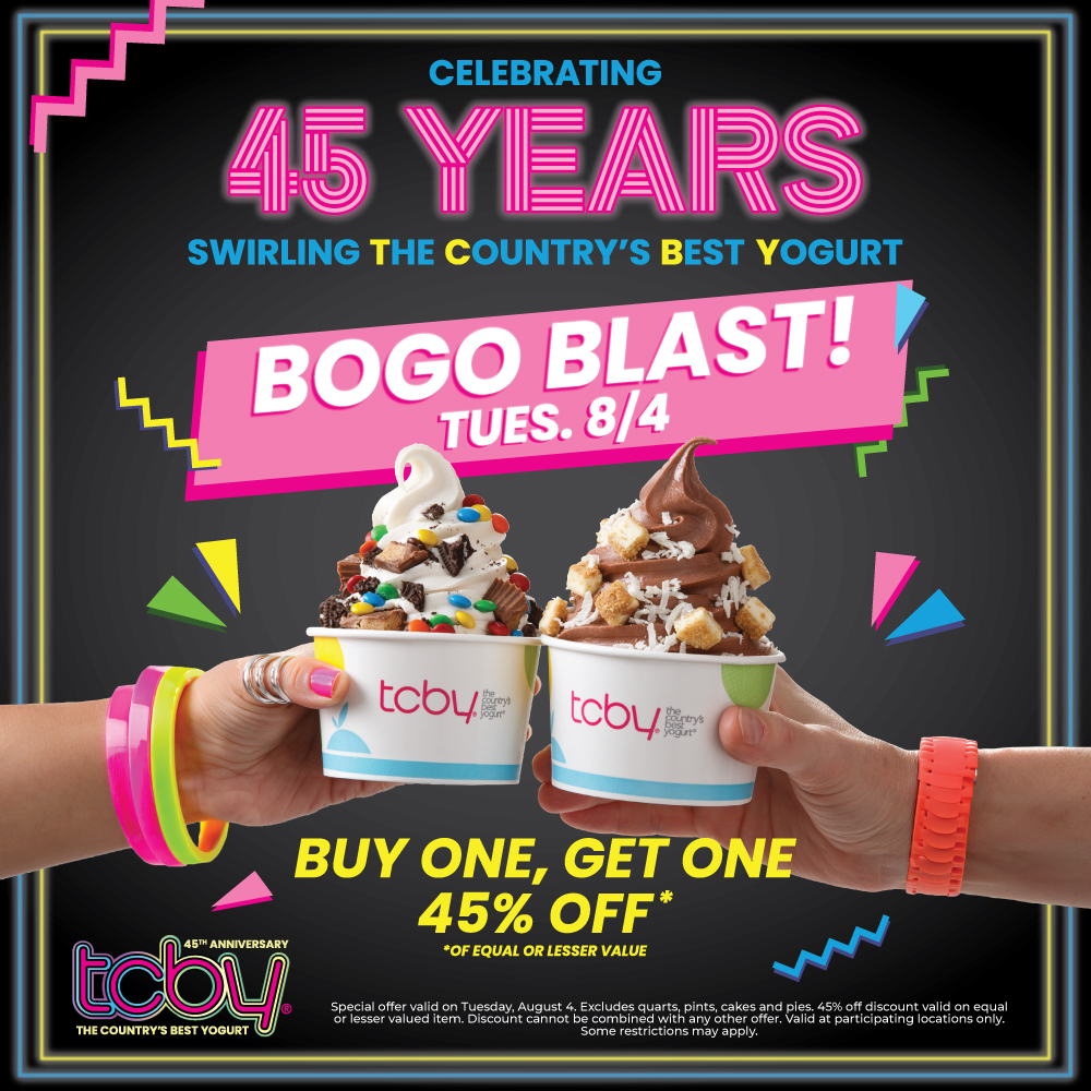 Buy one, get one 45% off on August 4.